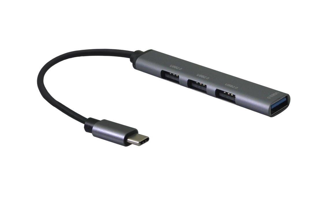 HUB 4in1 USB-C 3.2 St./3x USB-A 2.0 Bu.+ 1x 3.0 Bu. spacegrau hochwertiges-0
