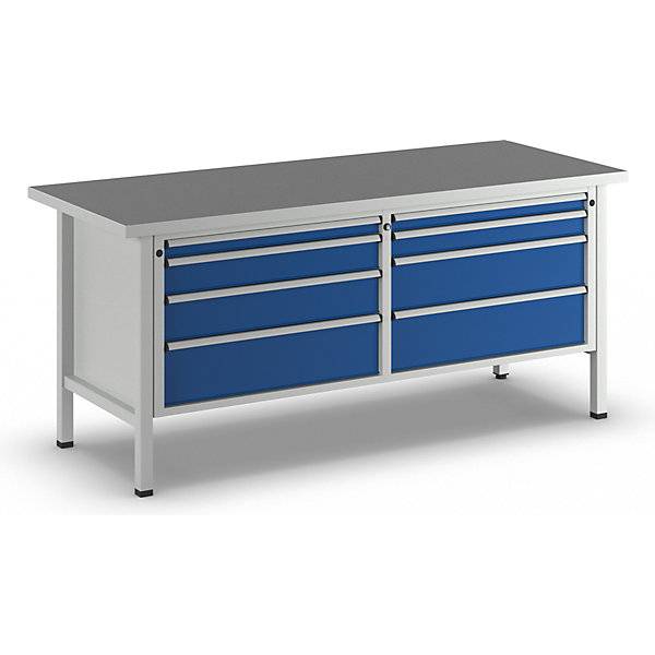 Werkbänke 2000 mm breit Gestellbauweise 8 Schubladen Universalplatte Höhe 890 mm. Anton Kessel GmbH |-0