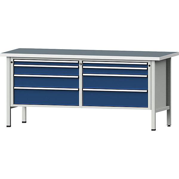 Werkbänke 2000 mm breit Gestellbauweise 8 Schubladen Universalplatte Höhe 890 mm. Anton Kessel GmbH |-1