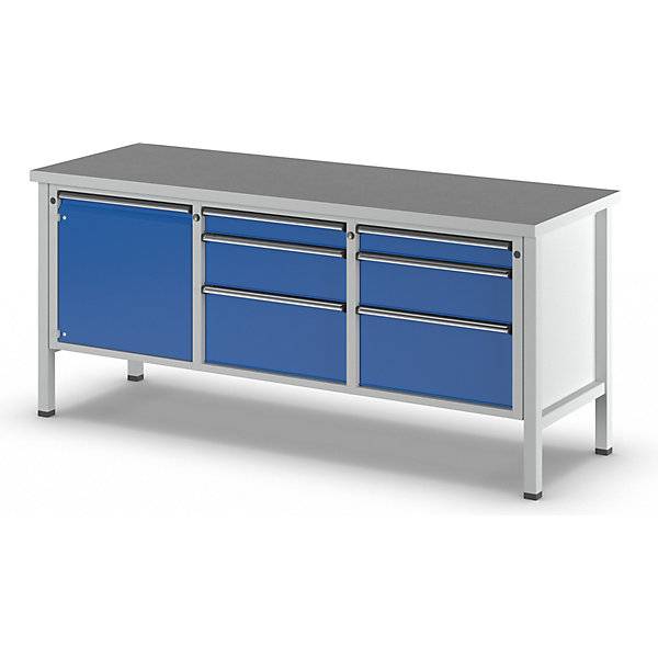 Werkbank Gestellbauweise Serie V 1 Tür 540 mm 6 Schubladen Höhe 890 mm Universalplatte. Anton Kessel GmbH |-2