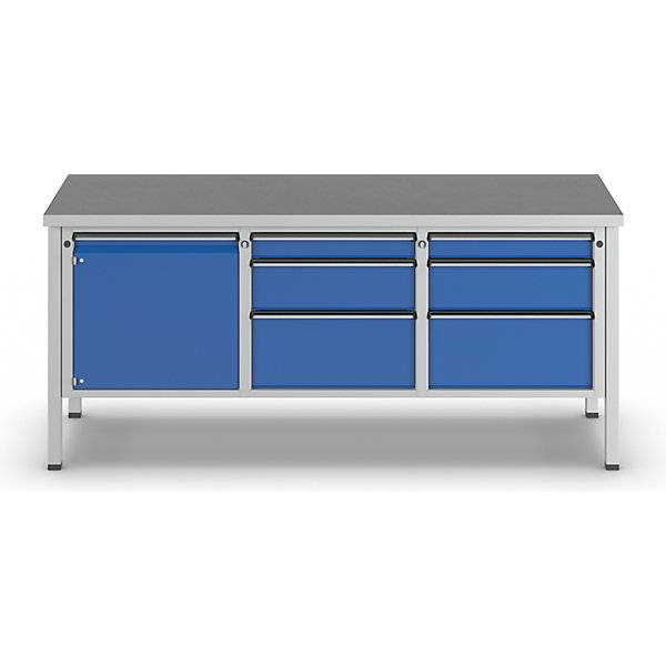 Werkbank Gestellbauweise Serie V 1 Tür 540 mm 6 Schubladen Höhe 890 mm Universalplatte. Anton Kessel GmbH |-3