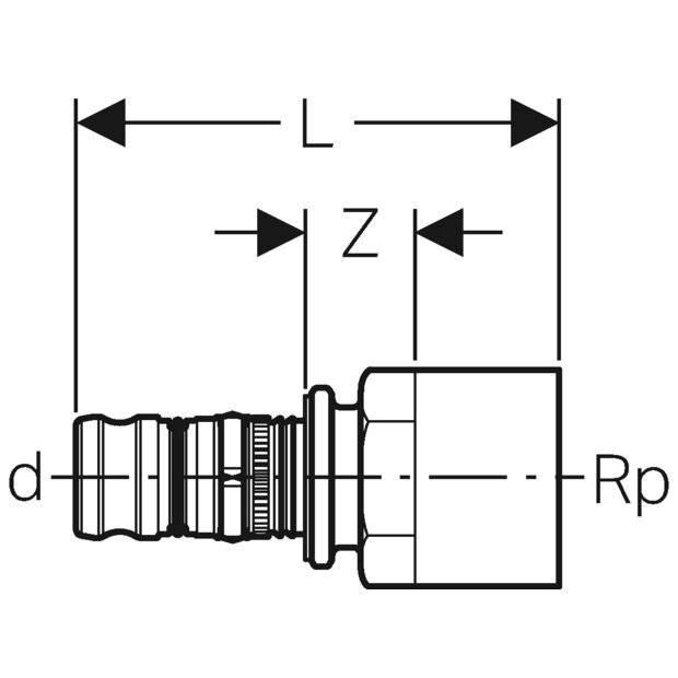 Geberit Mepla Übergang mit Innengewinde, D 32mm, Rp 1", Rotguss bleifrei-2