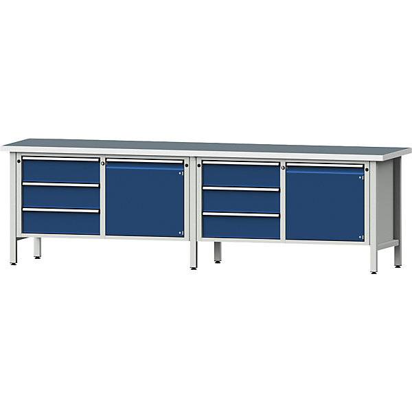 Werkbank Breite 2800 mm Gestellbauweise 2 Türen 6 Schubladen mit Vollauszug Universalplatte. Anton Kessel GmbH-2
