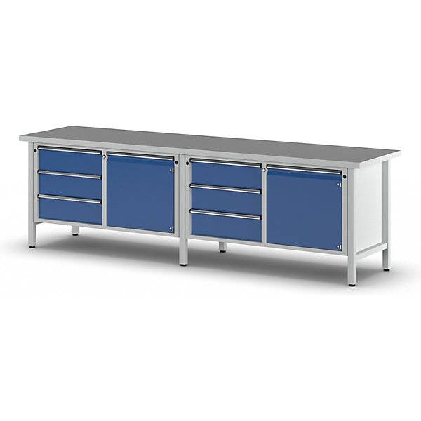 Werkbank Breite 2800 mm Gestellbauweise 2 Türen 6 Schubladen mit Vollauszug Universalplatte. Anton Kessel GmbH-3