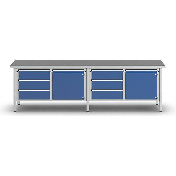Werkbank Breite 2800 mm Gestellbauweise 2 Türen 6 Schubladen mit Vollauszug Universalplatte. Anton Kessel GmbH-4