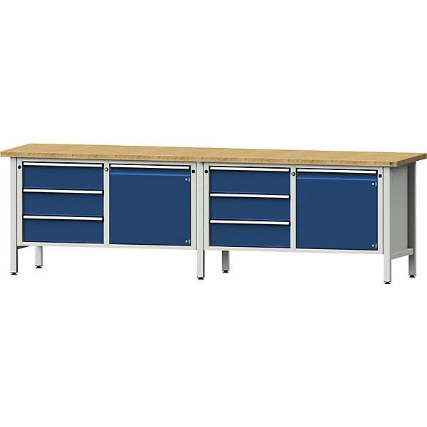Werkbank Breite 2800 mm Gestellbauweise 2 Türen 6 Schubladen mit Vollauszug Buchemassivplatte. Anton Kessel-0
