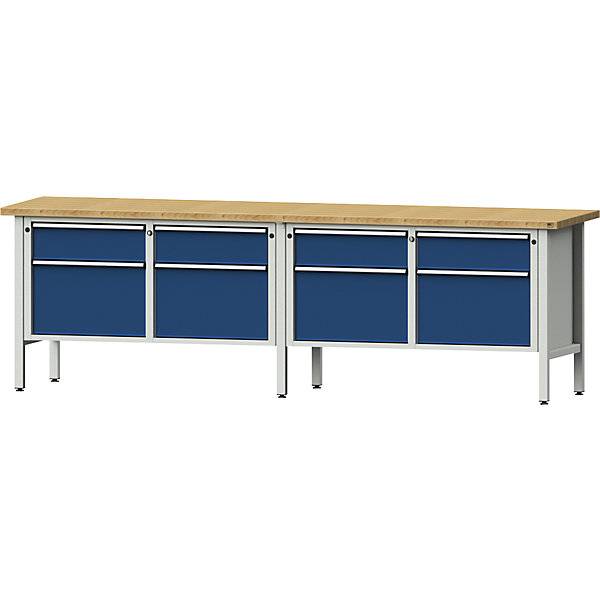 Werkbank Breite 2800 mm Gestellbauweise 8 Schubladen Höhe 890 mm Buchemassivplatte. Anton Kessel GmbH |-0