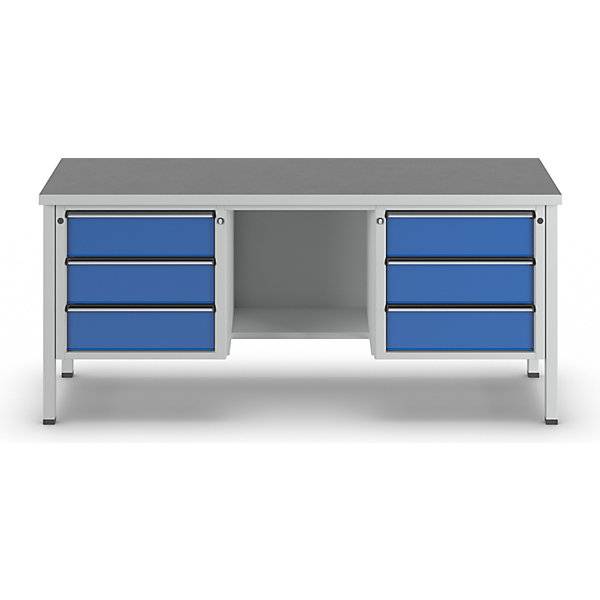 Werkbank Gestellbauweise Serie V 6 Schubladen ½ Ablageboden Höhe 890 mm Universalplatte. Anton Kessel GmbH |-3