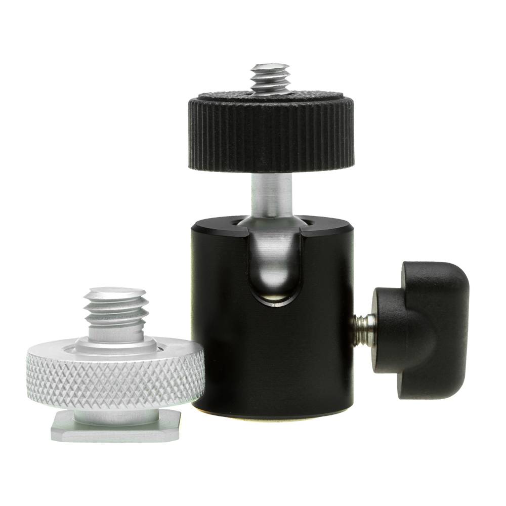 Photecs® Mini Stativkopf Pro V1, CNC-gefertigt, mit Stahlkern, 3/8", 1/4" & Blitzschuh-1