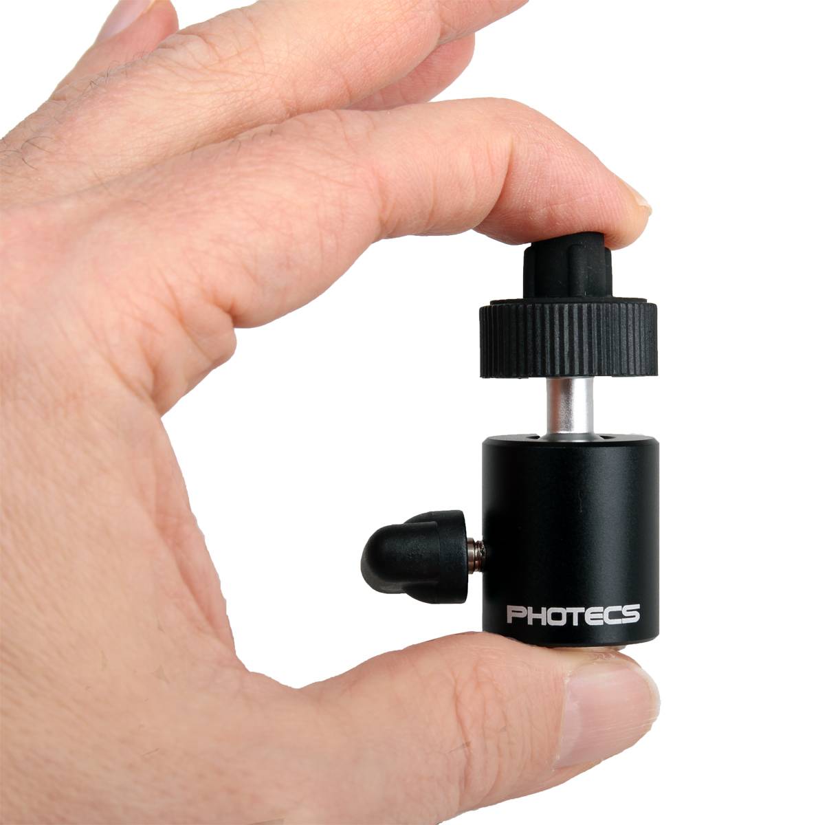 Photecs® Mini Stativkopf Pro V1, CNC-gefertigt, mit Stahlkern, 3/8", 1/4" & Blitzschuh-3