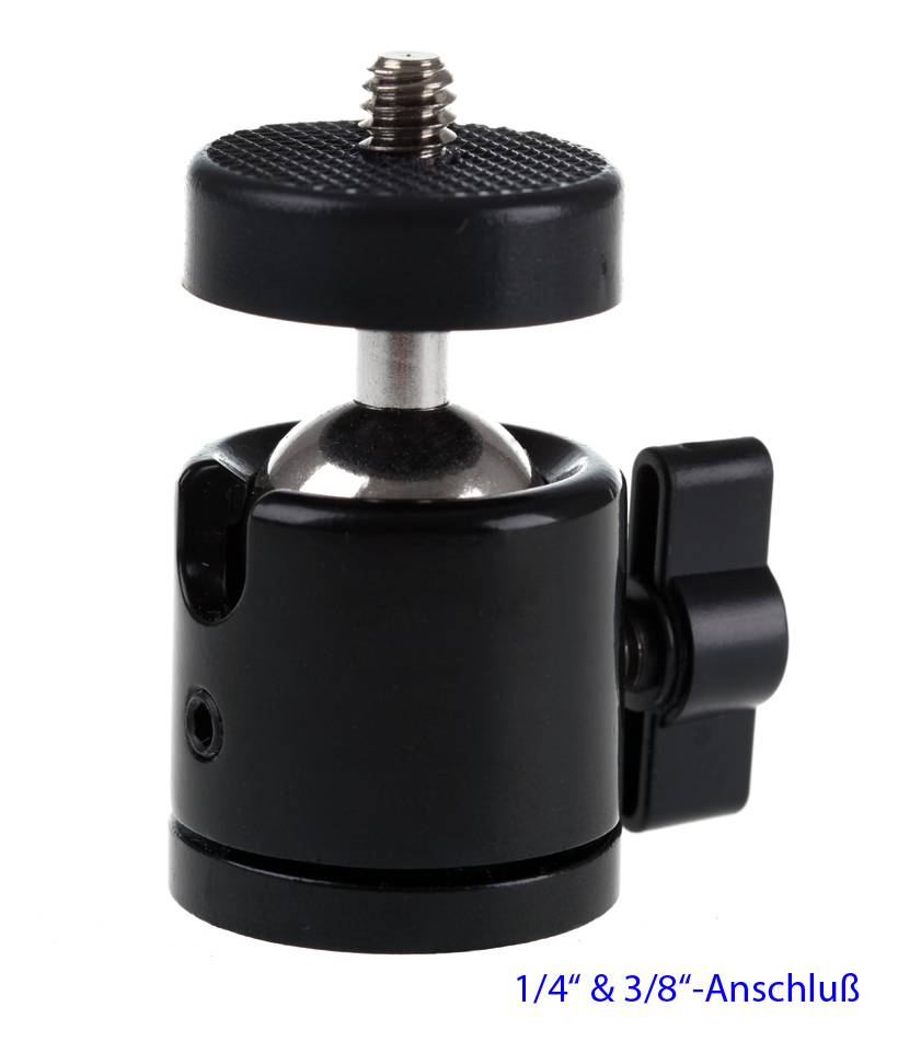 Photecs® Mini Stativkopf Kugelkopf Basic V2 mit 3/8" & 1/4"-Anschluss, montiert 360° drehbar-0