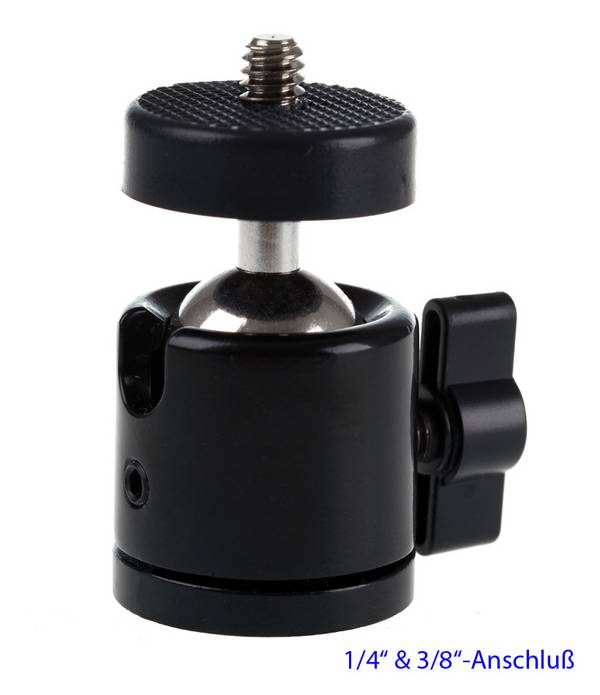 Photecs® Mini Stativkopf Kugelkopf Basic V2 mit 3/8" & 1/4"-Anschluss, montiert 360° drehbar