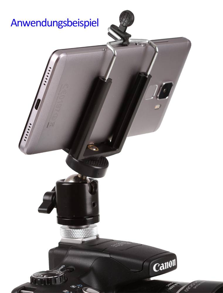 Photecs® Blitzschuh-Adapter Set V2 mit Halter Gr. L (ca. 60-85mm), Smartphone auf Blitzschuh-2