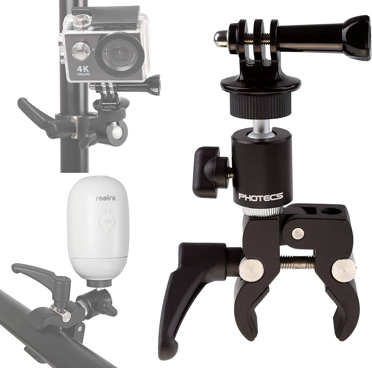 Photecs® Universal Klemm-Halter, Schraub-Halterung mit 1/4"-Anschluss, für Dashcam, Kamera, Leuchten etc.-0