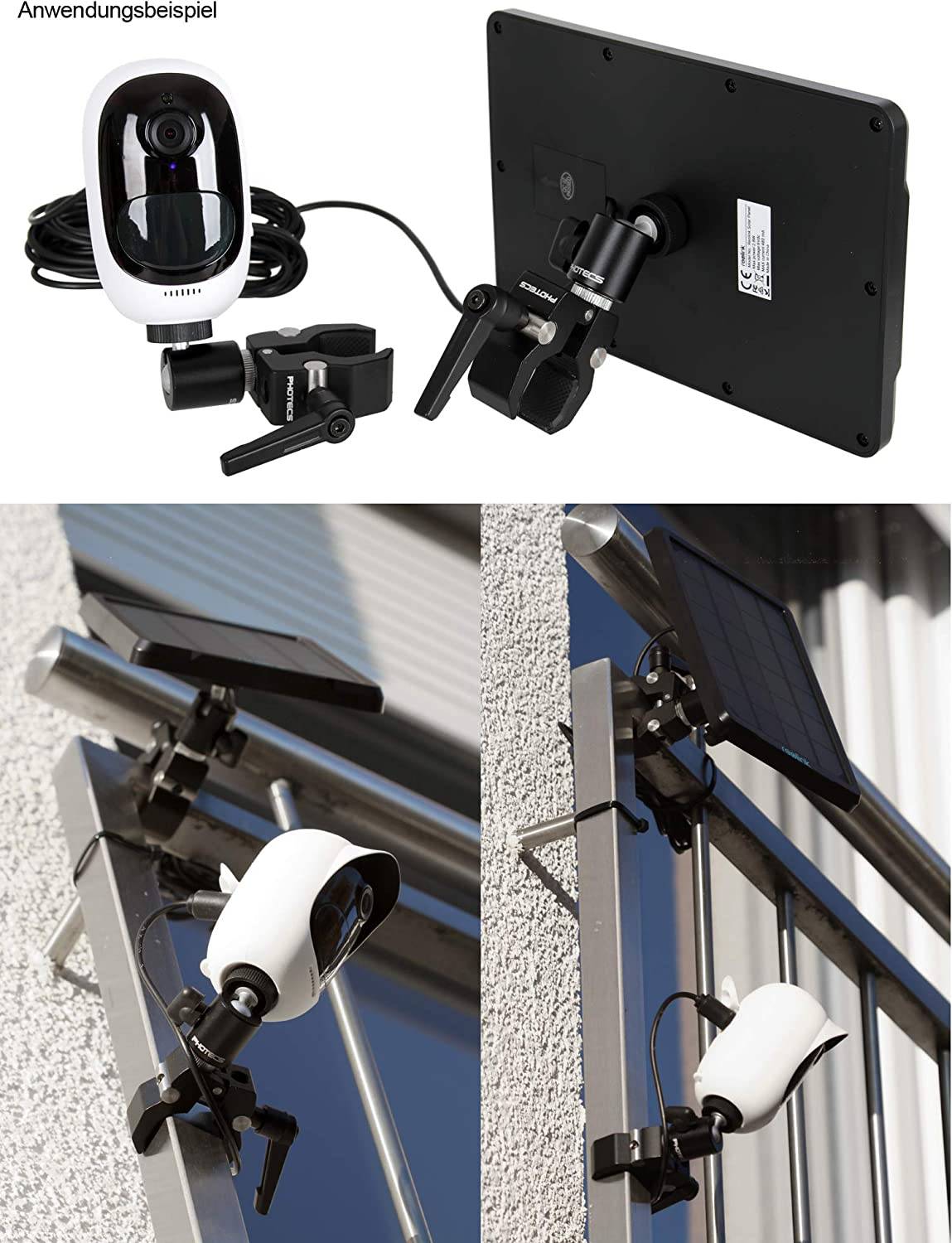 Photecs® Universal Klemm-Halter, Schraub-Halterung mit 1/4"-Anschluss, für Dashcam, Kamera, Leuchten etc.-2