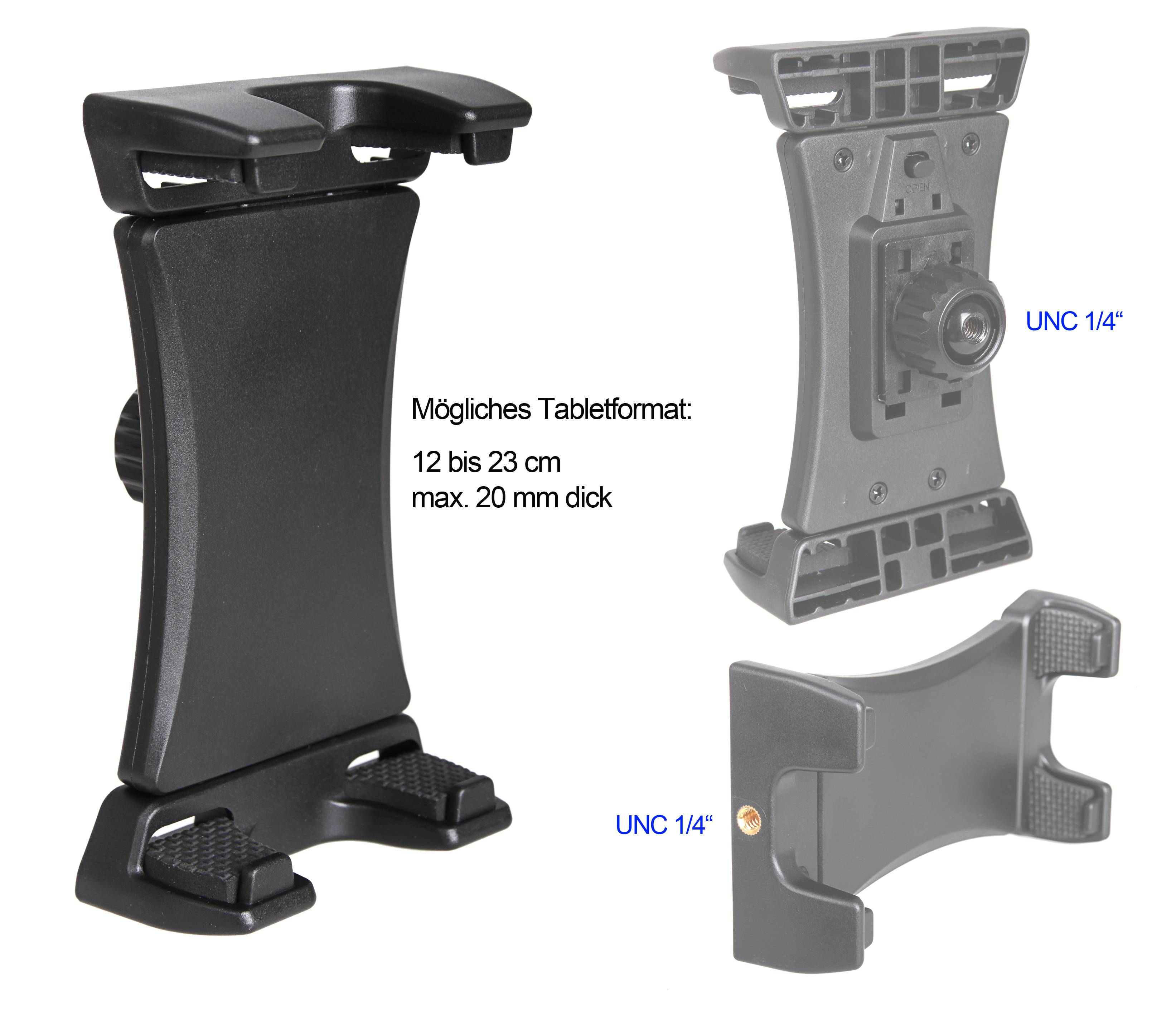 Photecs® Tablet Stativ Adapter Typ2 mit 1/4" Zoll Gewinde, f. Tablets bis 23cm Breite-0