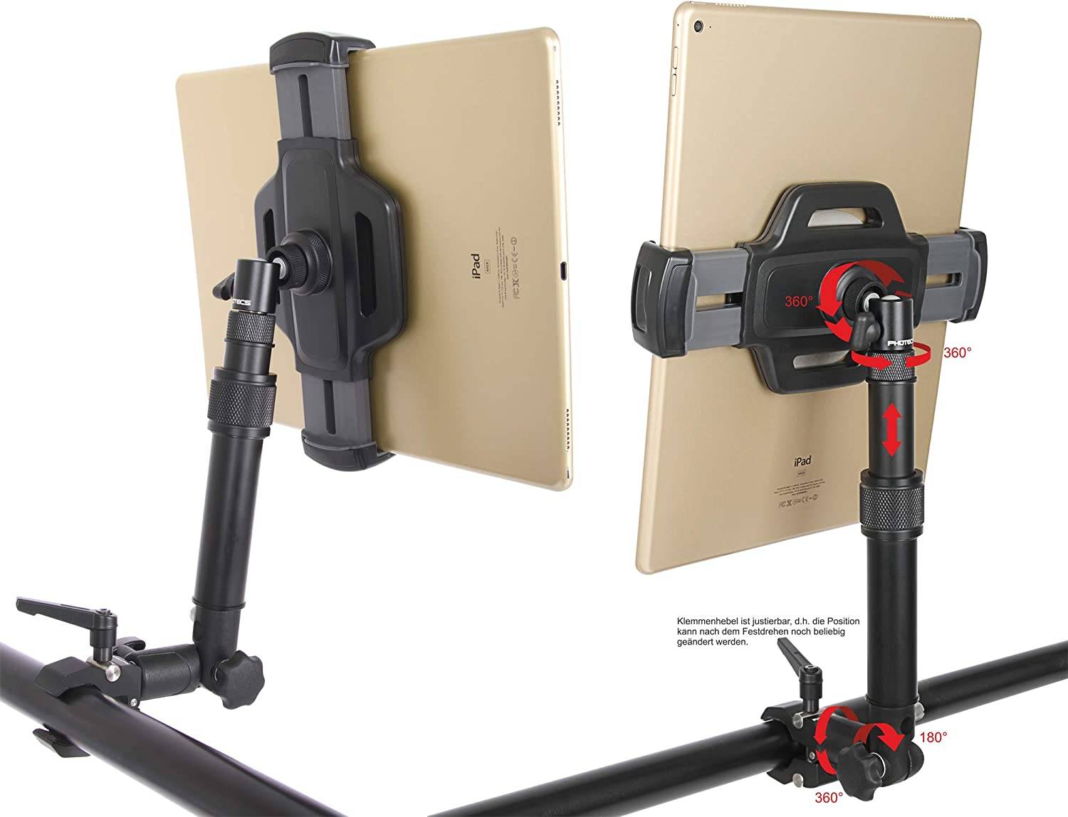 Photecs® Tablet-Halterung Pro V4-K3, höhenverstellbar mit Kniegelenk, f. iPad Pro u. andere Tablet-1