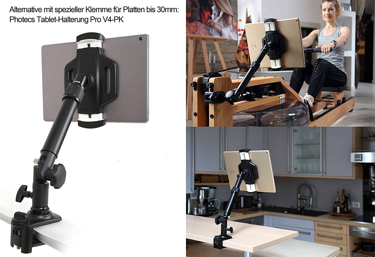 Photecs® Tablet-Halterung Pro V4-K3, höhenverstellbar mit Kniegelenk, f. iPad Pro u. andere Tablet-4