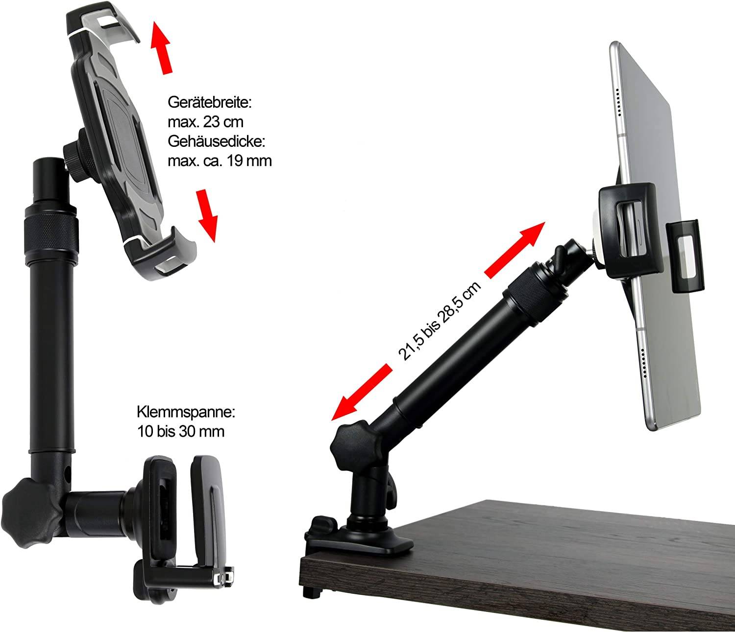 Photecs® Tablet-Halterung Pro V4-PK, höhenverstellbar mit Kniegelenk, f. iPad Pro u. andere Tablet-1