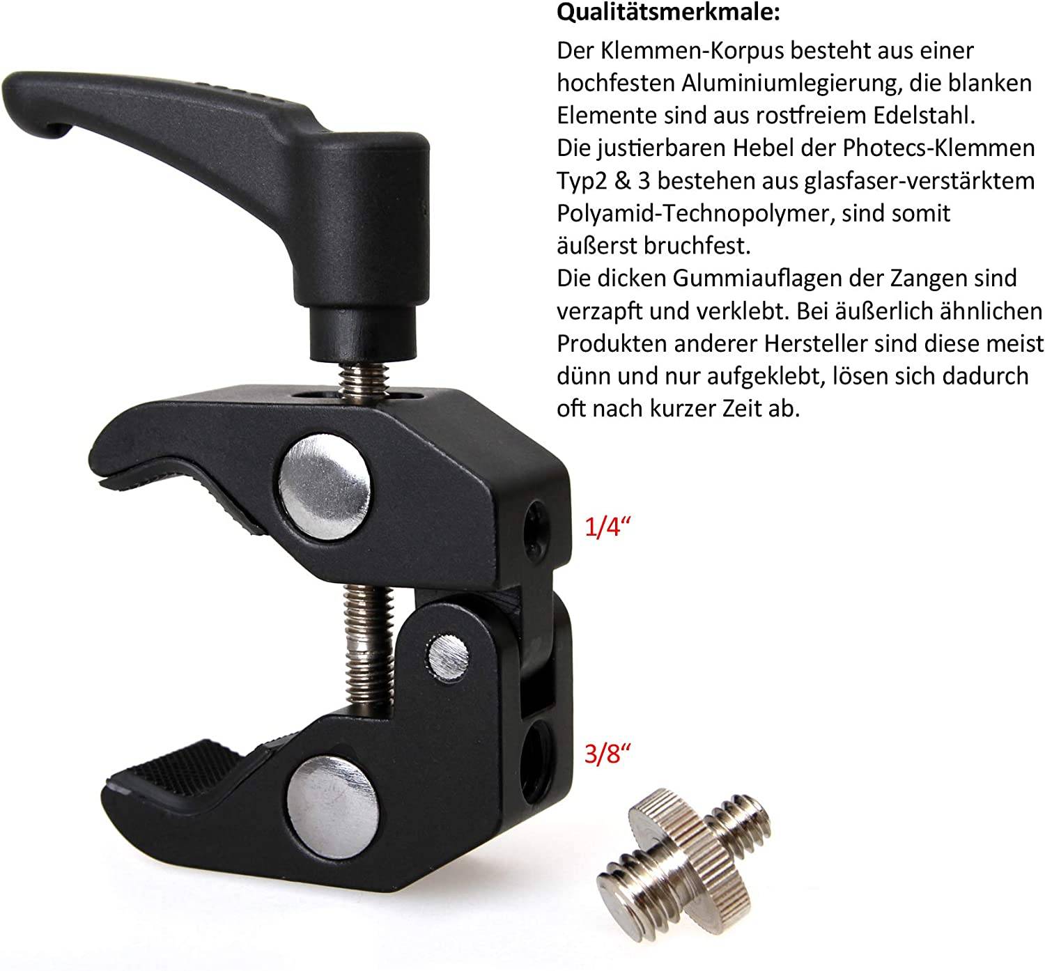 Photecs® Studio-Klemme Typ3, Foto-Klemme Stativklemme 3/8" und 1/4"-Gewinde-1