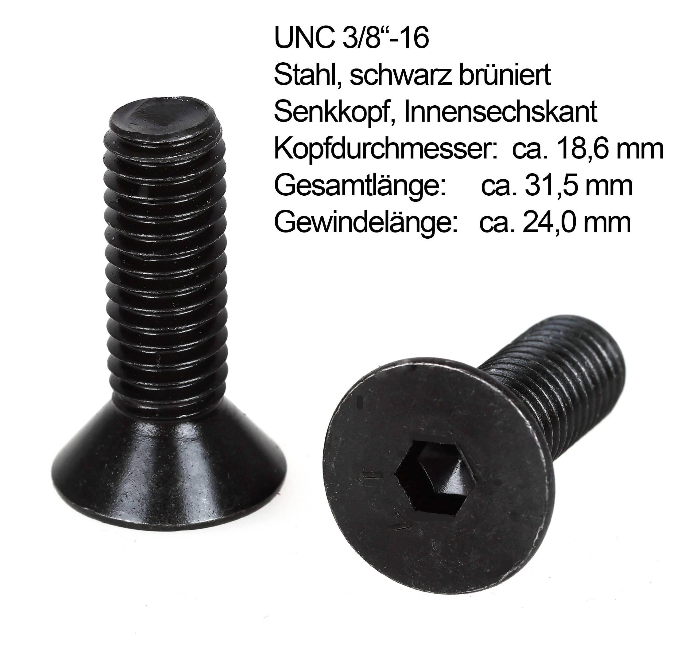 Senkkopf-Schrauben UNC 3/8"-16 Zoll-Gewinde (2er Set), Gesamtlänge 31,5mm, Innensechskant-0