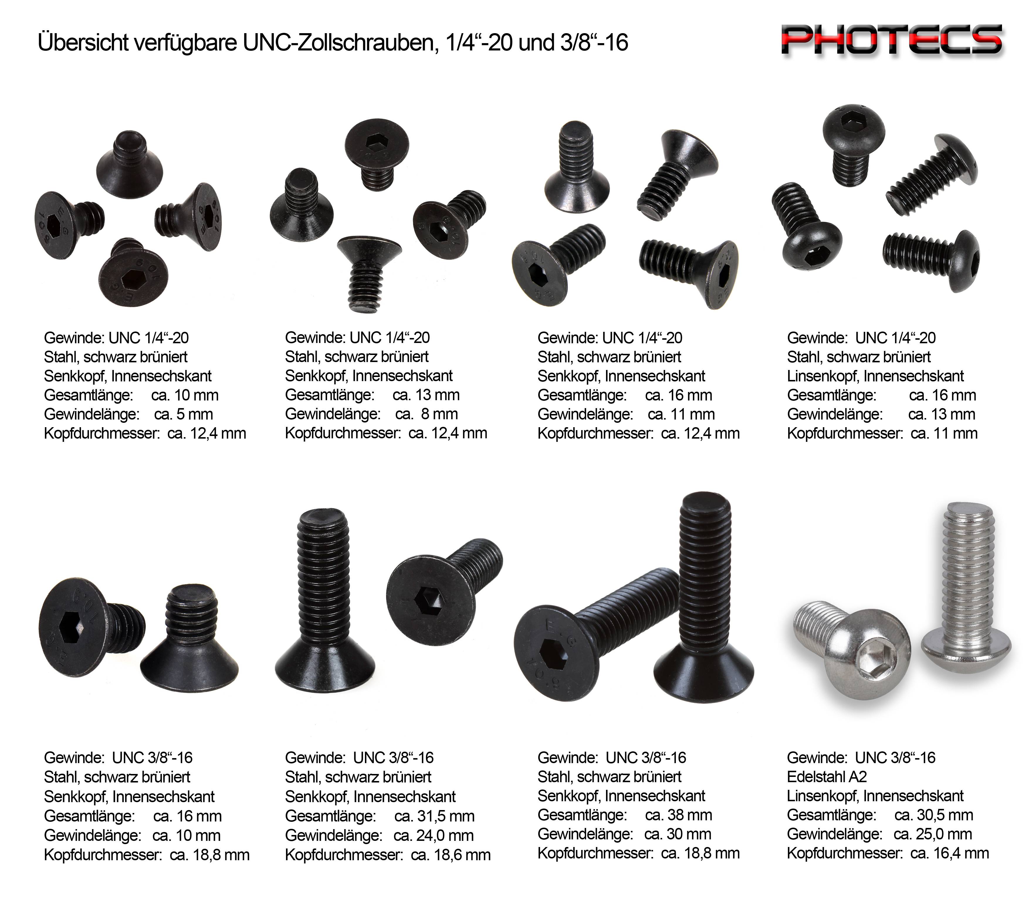 Senkkopf-Schrauben UNC 3/8"-16 Zoll-Gewinde (2er Set), Gesamtlänge 31,5mm, Innensechskant-1