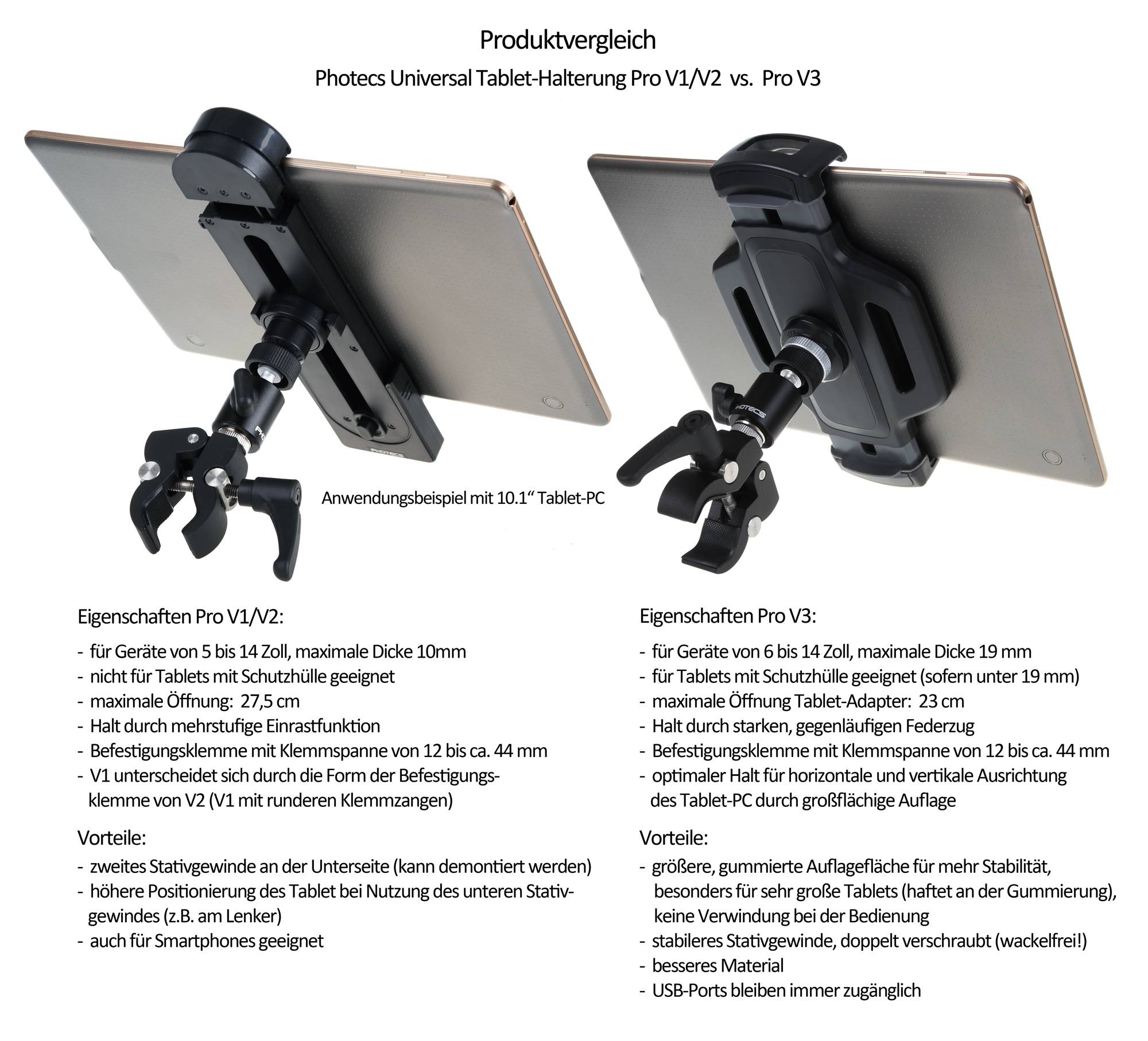Photecs® Universal Auto Tablet-Halterung Pro V1-A für iPad Pro und andere Tablet-PC bis zu 14 Zoll ode-4