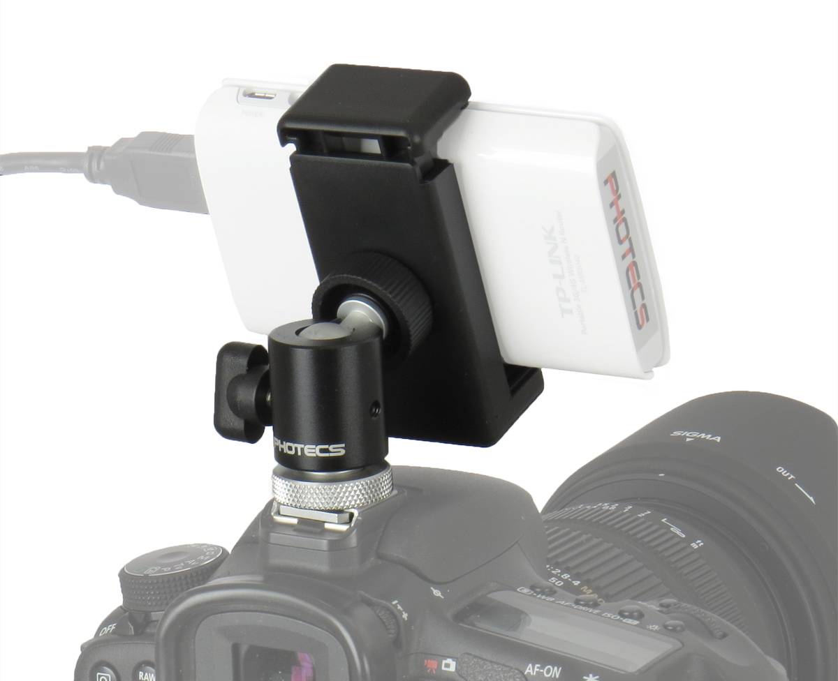Photecs® Blitzschuh Adapter Set V6, Phone Clip klemmt Geräte von 55-85mm, Smartphone auf Blitzschuh-0