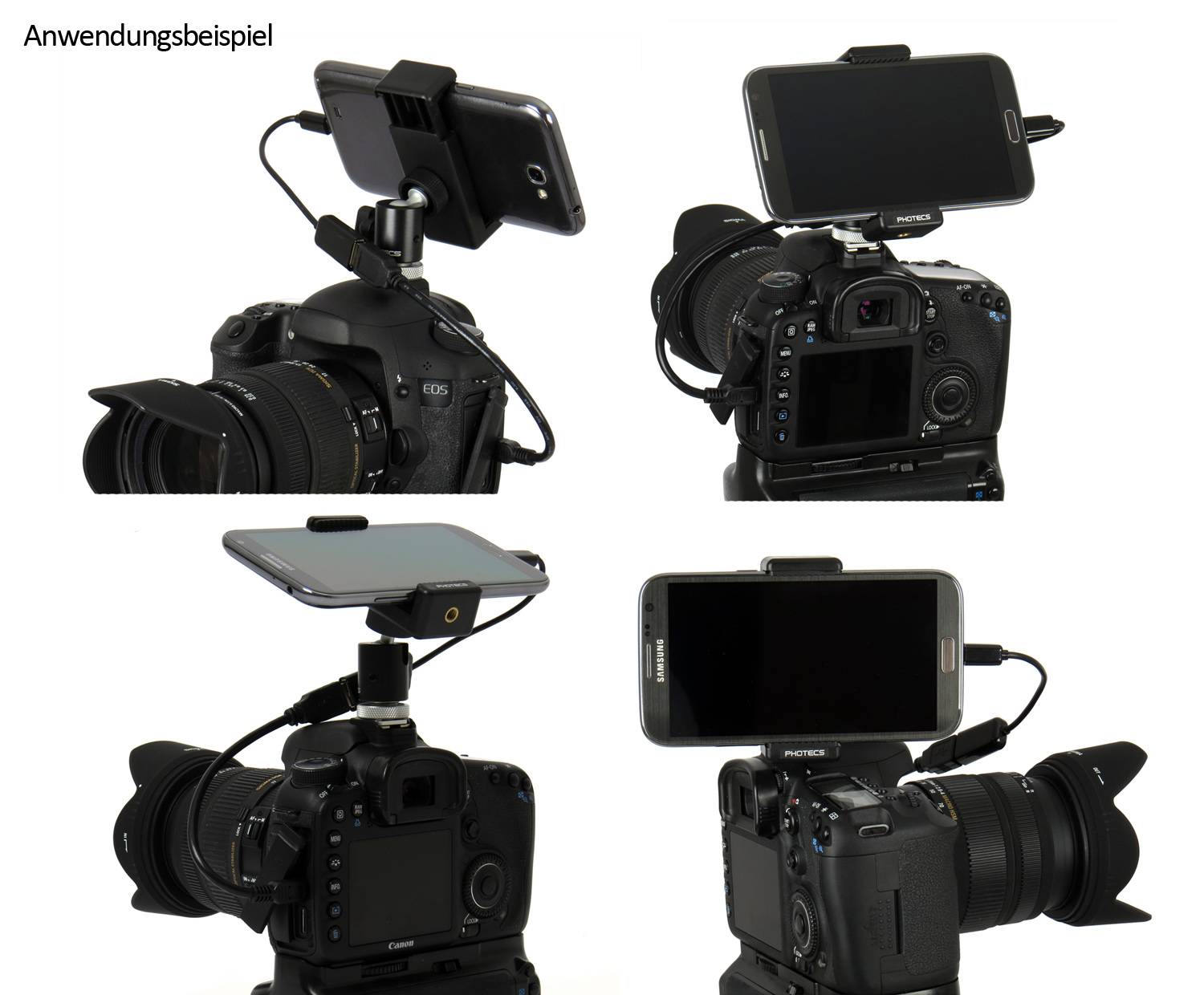 Photecs® Blitzschuh Adapter Set V6, Phone Clip klemmt Geräte von 55-85mm, Smartphone auf Blitzschuh-1