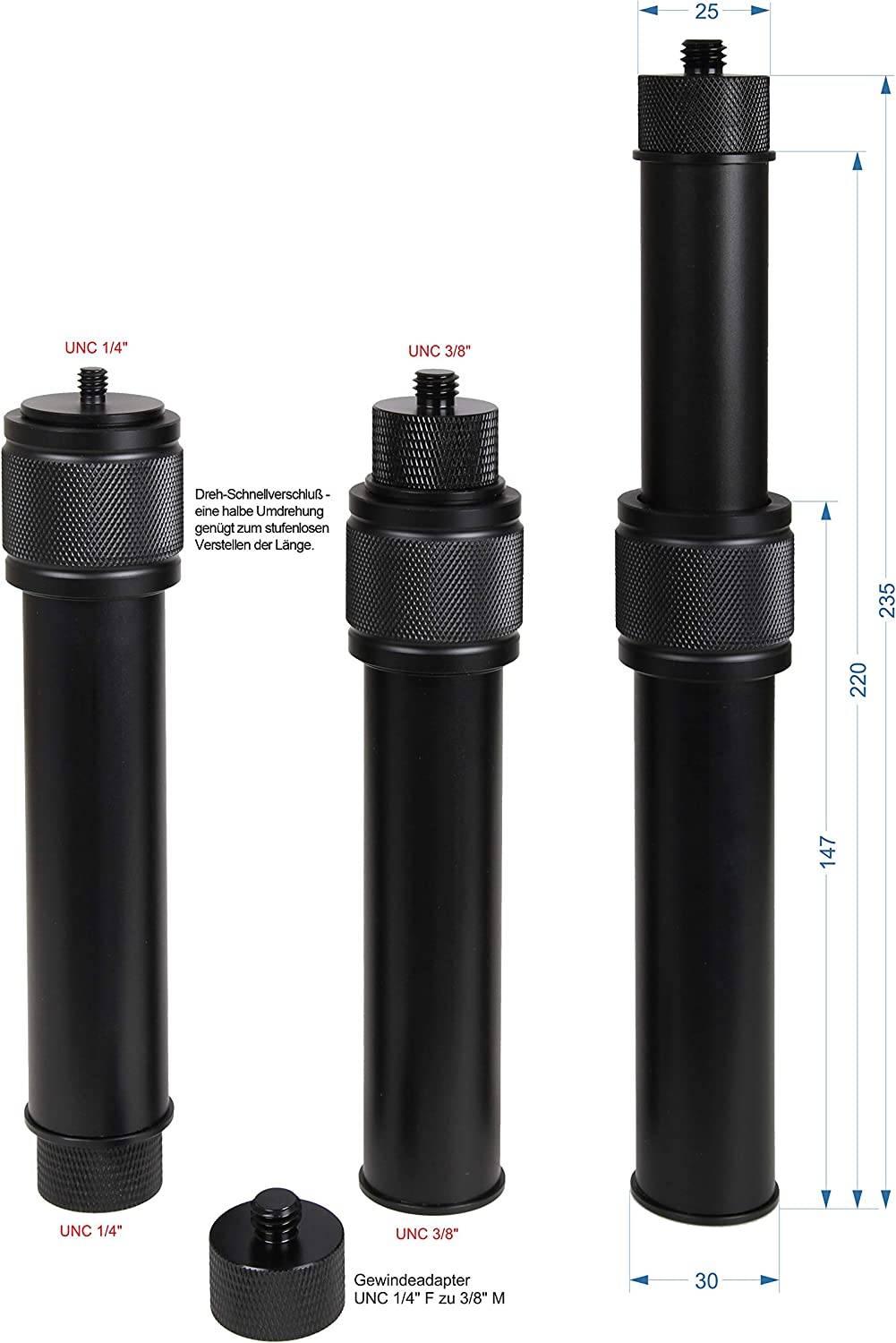 Photecs® Stativ-Verlängerung Pro-S mit Kniegelenk, kurzes Teleskop-Monopod-3