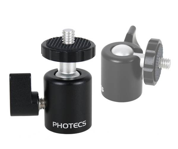 Photecs® Mini Stativkopf Pro V3, CNC-gefertigt, Anschluss 3/8" & ¼", justierb. Hebel