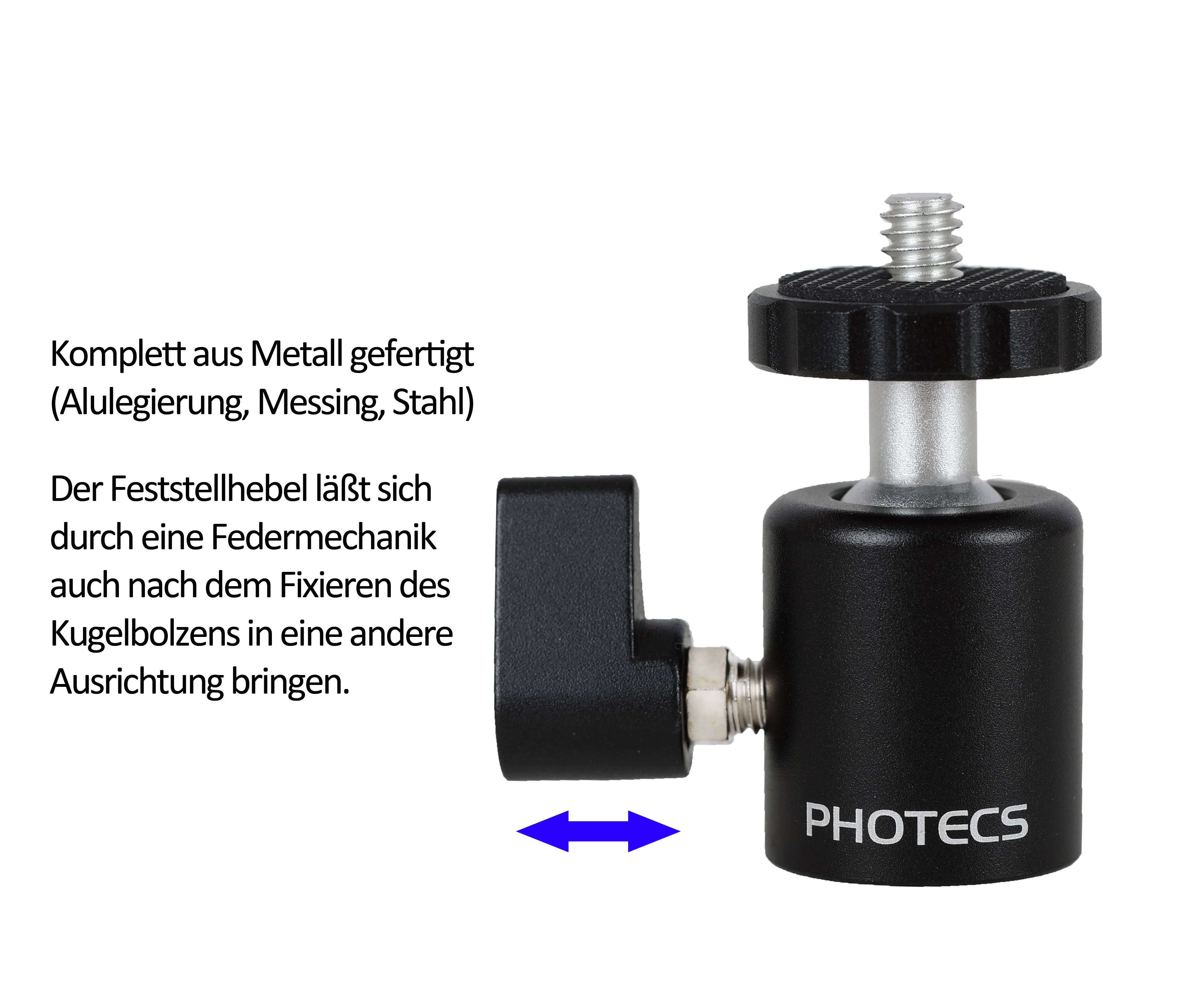 Photecs® Mini Stativkopf Pro V3, CNC-gefertigt, Anschluss 3/8" & ¼", justierb. Hebel-1