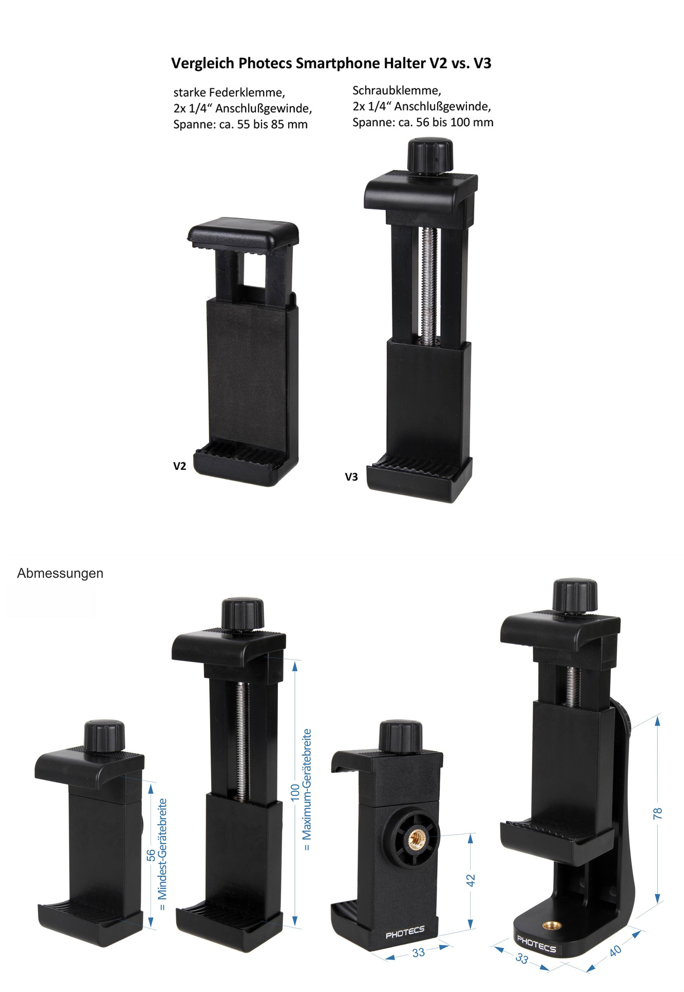 Photecs® Smartphone Stativ Pro V3-PX, Selfie-Stativ, Handy-Halter, Ständer für Handy, Kameras etc.-1