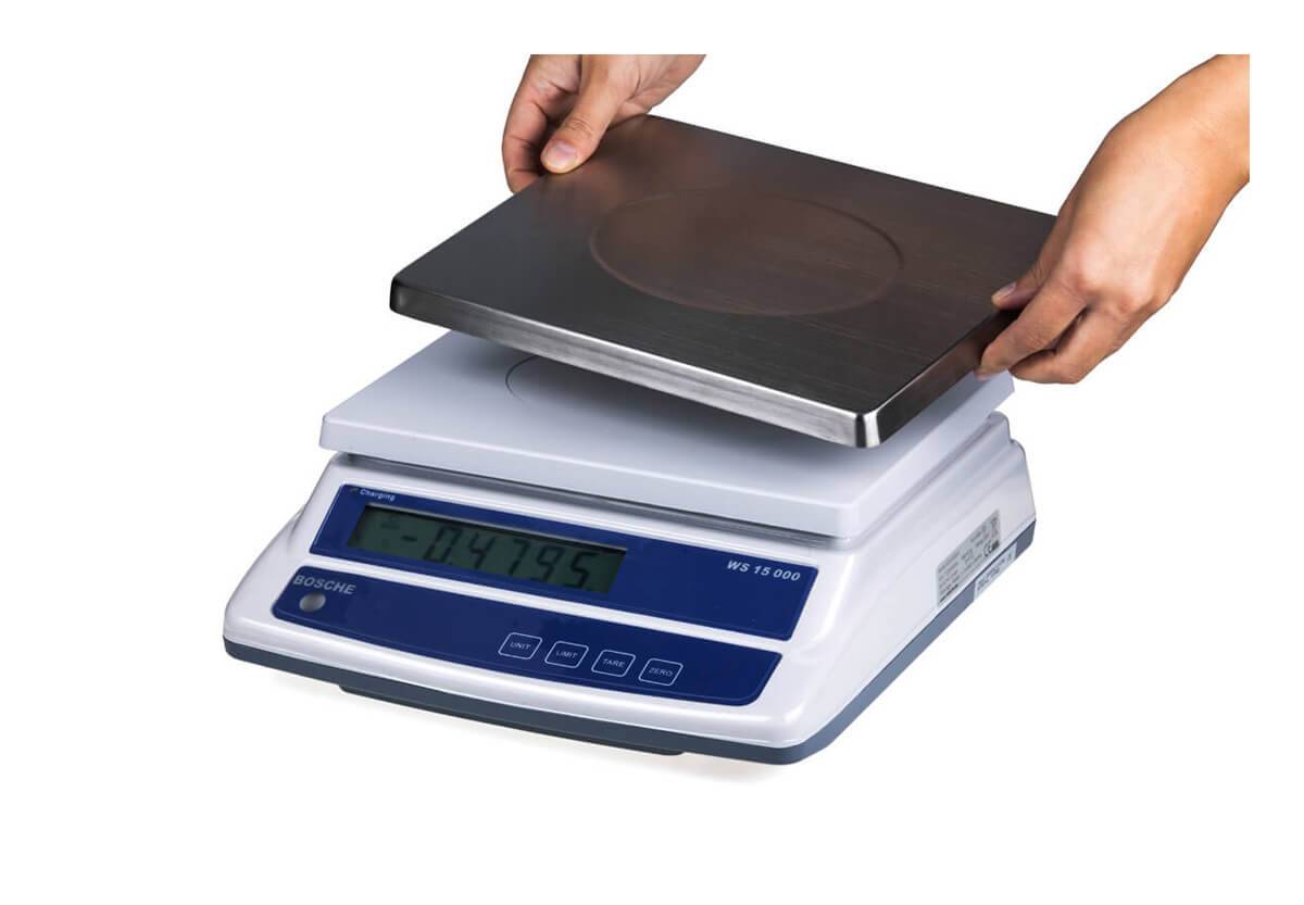 BOSCHE Wägetechnik Tischwaage WS 15000 - 15 kg Ablesbarkeit 1 g | Akku oder Netzbetrieb-4