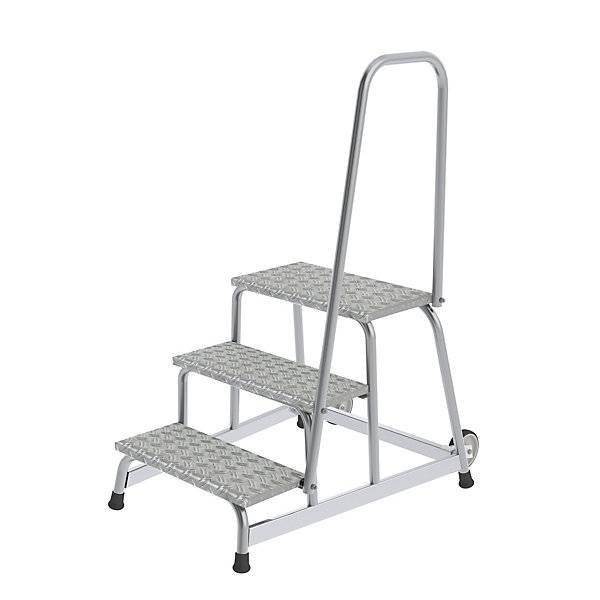 Montagetritt mobil 2 Bockrollen Handlauf einseitig 3 Stufen BxT 750 x 870 mm. MUNK GmbH 76079549-0