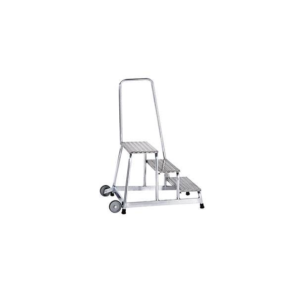 Montagetritt mobil 2 Bockrollen Handlauf einseitig 3 Stufen BxT 750 x 870 mm. MUNK GmbH 76079549-1