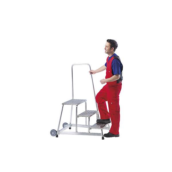 Montagetritt mobil 2 Bockrollen Handlauf einseitig 3 Stufen BxT 750 x 870 mm. MUNK GmbH 76079549-2