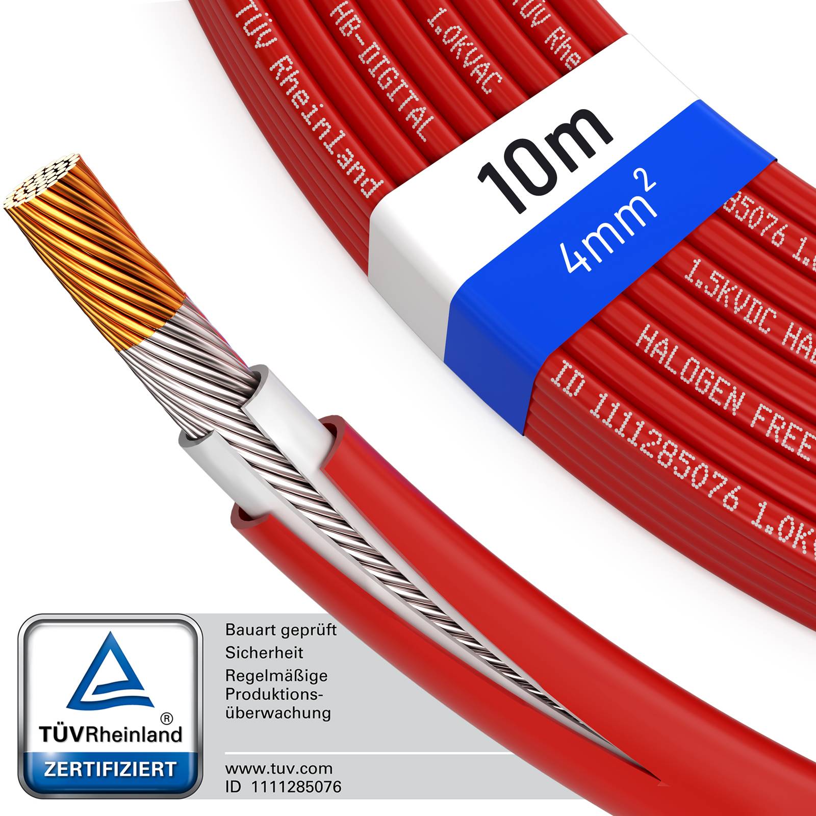 hb-digital Solar Kabel 4mm2 10m TÜV zertifiziertes Solarkabel H1Z2Z2-K für PV Anlagen-0