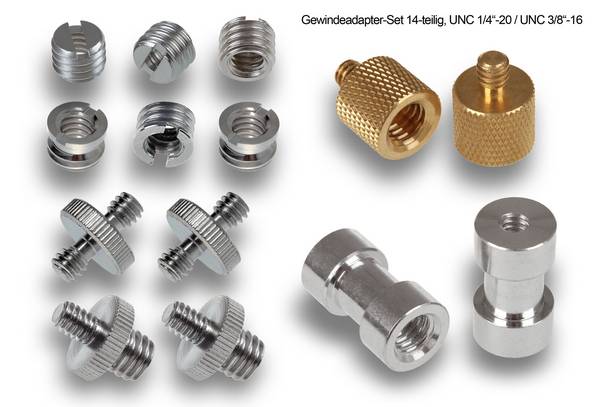 Gewindeadapter-Set UNC 1/4" 3/8" 14-teilig, Adapter-Schrauben f. Zollgewinde