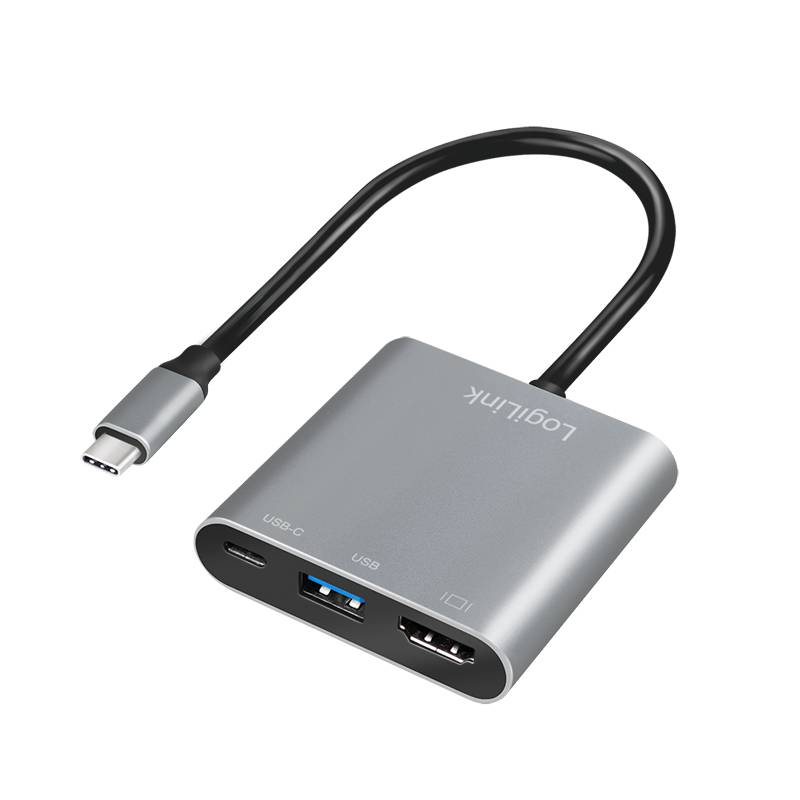 LogiLink USB 3.2 Gen1 Type-C-Adapter, C/M zu HDMI, 2x USB-A, 4K, PD, Alu, 0,15 m-0