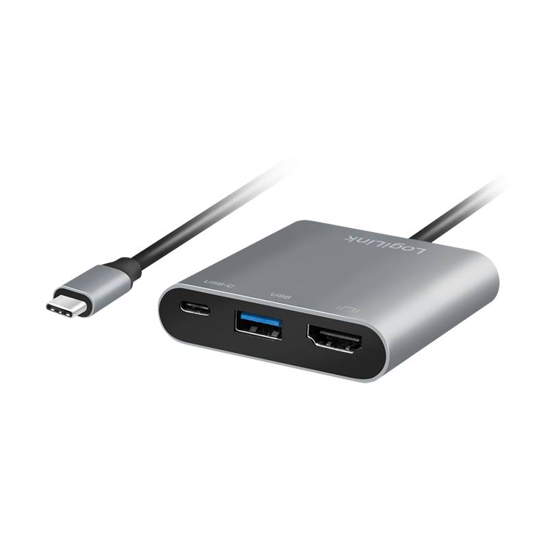 LogiLink USB 3.2 Gen1 Type-C-Adapter, C/M zu HDMI, 2x USB-A, 4K, PD, Alu, 0,15 m-1