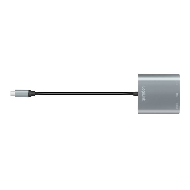 LogiLink USB 3.2 Gen1 Type-C-Adapter, C/M zu HDMI, 2x USB-A, 4K, PD, Alu, 0,15 m-2