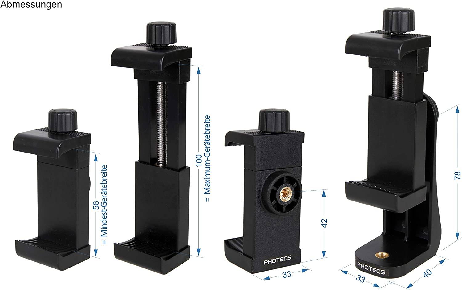 Photecs® Smartphone Halter V3, Handy Stativ Adapter 1/4" (von ca. 56 bis 100 mm), Phone Halter-2