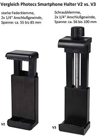 Photecs® Smartphone Halter V3, Handy Stativ Adapter 1/4" (von ca. 56 bis 100 mm), Phone Halter-4