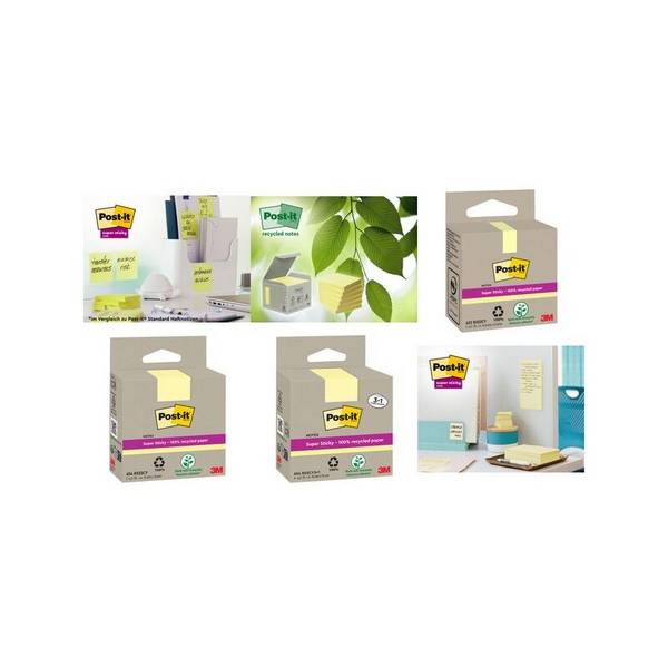 Post-it Super Sticky Recycling Notes, 76 x 76 mm, gelb (9000863)