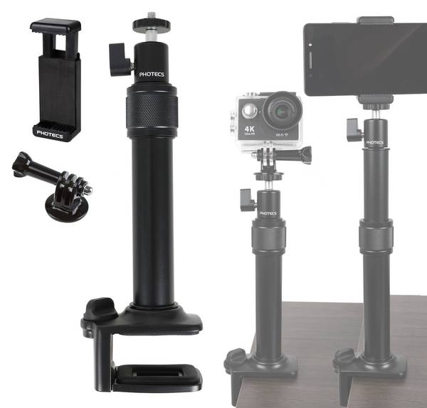 Photecs® Universal Tischstativ UTS-S, höhenverstellbares Klemmstativ für Kamera, Mikro, Licht etc.