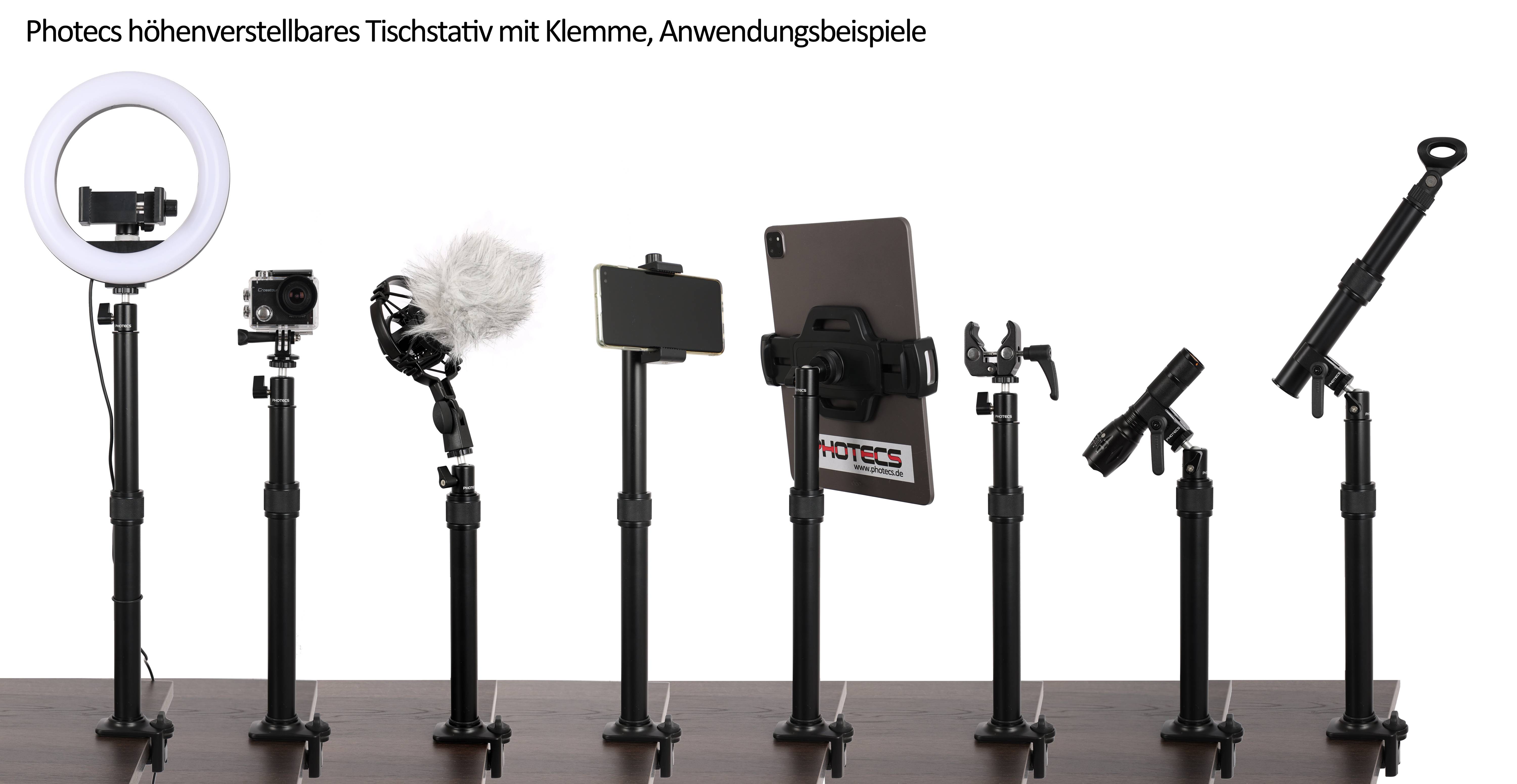Photecs® Universal Tischstativ UTS-S, höhenverstellbares Klemmstativ für Kamera, Mikro, Licht etc.-1
