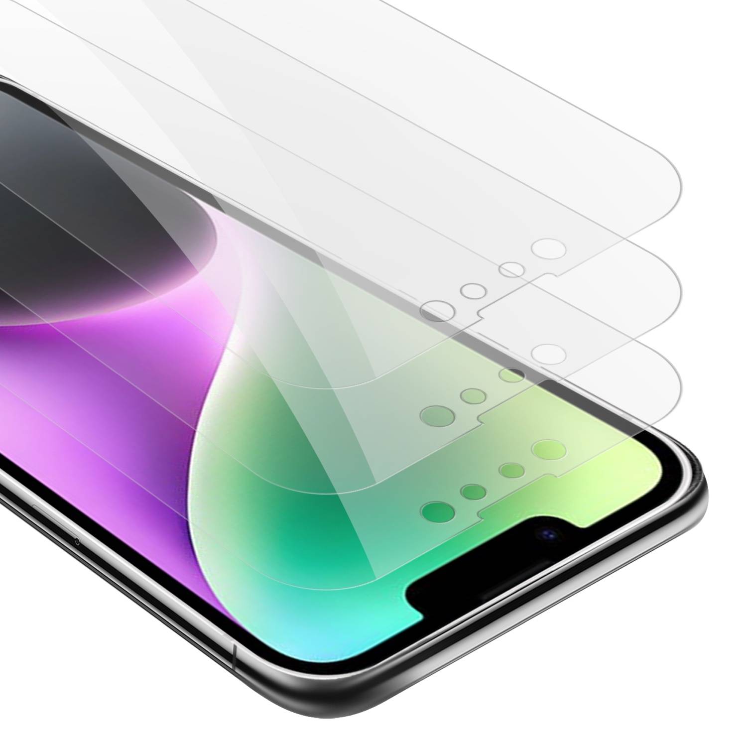 Cadorabo 3x Panzer Folie für Apple iPhone 14 Schutzfolie in Transparent Folie Tempered Display-Schutzglas-0