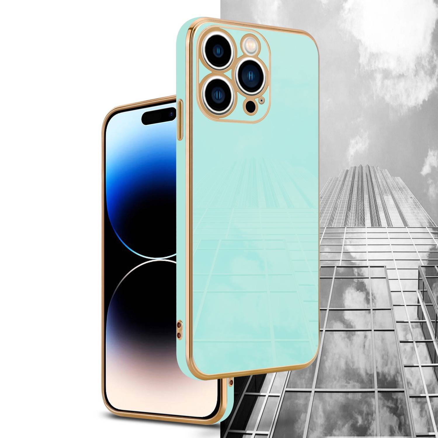 Cadorabo Schutzhülle für Apple iPhone 14 PRO Hülle in Grün Handyhülle TPU Silikon Kameraschutz Etui Case-2