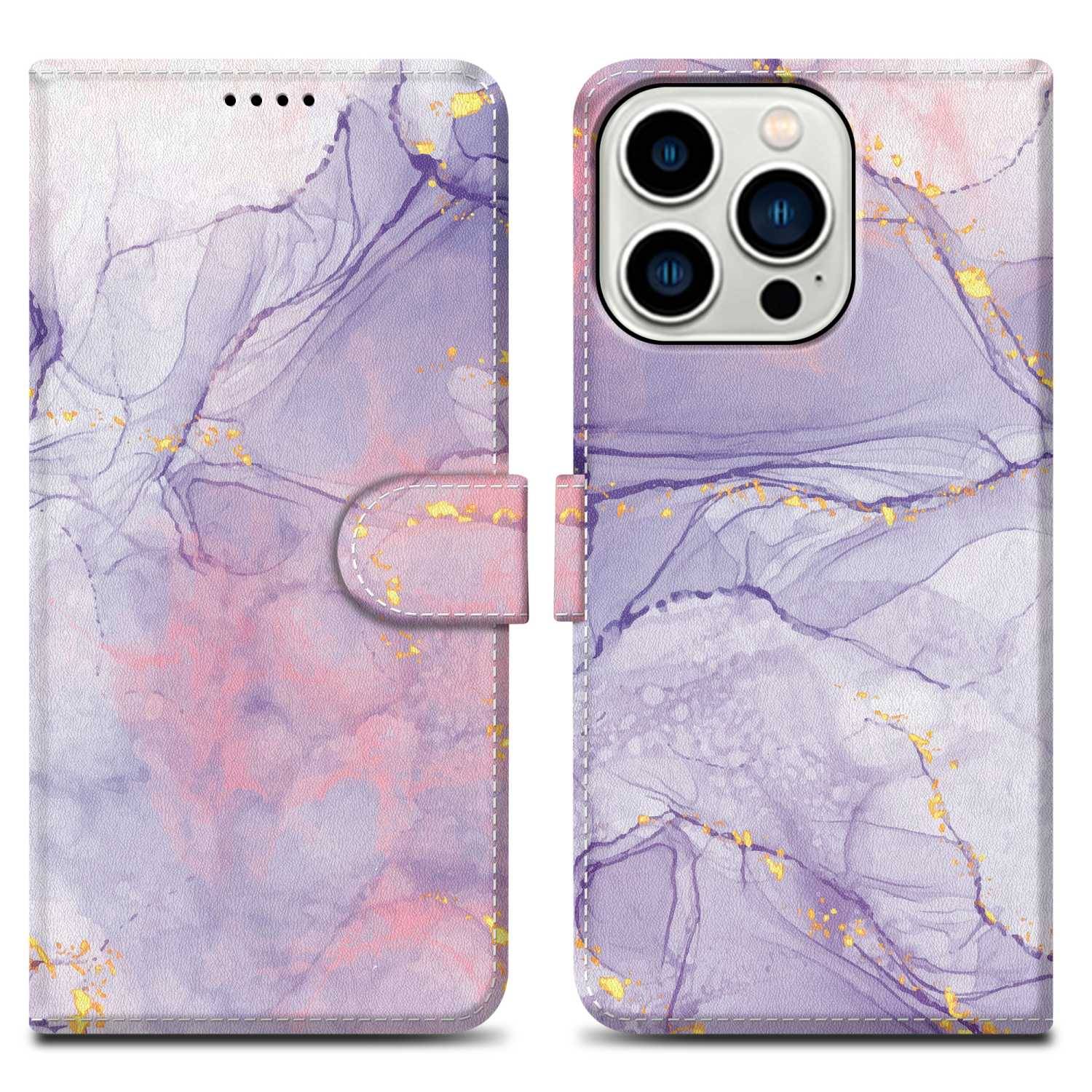 Cadorabo Schutzhülle für Apple iPhone 14 PRO Hülle Design Lila Handyhülle Schutzhülle Etui Magnetisch Case Cover-0